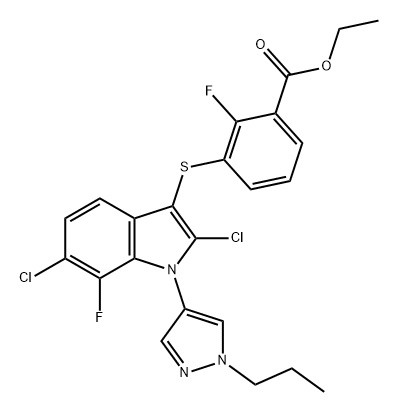 Ácido benzóico, 3-[[2,6-dicloro-7-flúor-1-(1-propil-1H-pirazol-4-il )-1H-indol-3-il]tio]-2-flúor-, Éster Etílico (ACI) Nº CAS: 1782070-79-4